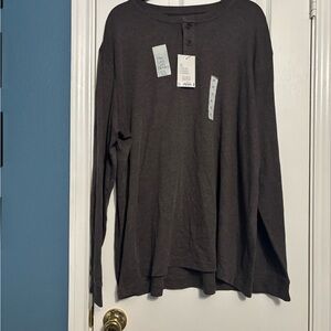 Croft & Barrow Men's Tee The Extra Soft Henley Grey Big & Tall Long Sleeves xxl